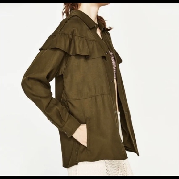 Zara | Khaki Frill Collar Long Sleeve Shaket - Picture 8 of 8